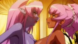 1boy 2girls aku_no_onna_kanbu aku_no_onna_kanbu_fullmoon_night animated breasts censored dark_skin demon_girl efa_guranaada female interspecies long_hair male multiple_girls nude purple_skin screencap threesome