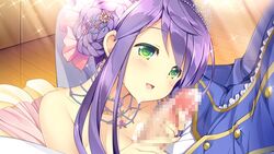 blush censored daikou_wakako female game_cg green_eyes koi_saku_miyako_ni_ai_no_yakusoku_wo_~annaffiare~ natsume_eri necklace penis purple_hair