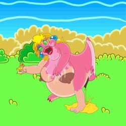 big_breasts bimbofication birdo blonde_hair brain_drain brainwashing breasts crown dickgirl earrings female furry furry_only futanari hypnosis intersex mario_(series) mind_control nintendo open_mouth outside peeing pink_scales pissing princess_peach rabbatfan saliva solo solo_futa super_mario_bros. super_princess_peach tail transformation urine video_games what