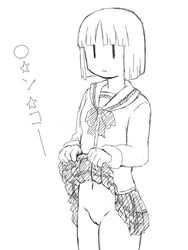 cleft_of_venus mob_face monochrome mound_of_venus nichijou no_panties pussy sekiguchi_yuria skirt_lift |_|