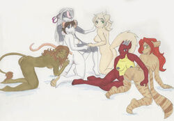 anthro ass breasts canine connie-may_(blancmark) dragon feline female fox fur furry group group_sex lion mouse ninetales nintendo nipples orgy panties piercing pokemon pussy ribbons rodent scales scalie sex skunk spreading sylee_(blancmark) underwear video_games whitearabmare yuri