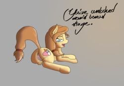 anus ass blue_eyes brown_hair button's_mom cream_heart_(mlp) cutie_mark english_text equine female feral friendship_is_magic hair horse incest inviting looking_at_viewer looking_back lying milf mother my_little_pony on_side open_mouth original_character parent plain_background pony presenting presenting_hindquarters pussy raised_tail seductive sitting solo text tongue unknown_artist