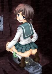 ass corpse_party green_panties looking_at_viewer panties panties_around_leg peeing serafuku skirt toilet yamamoto_mitsuki young