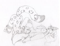 2014 anthro ass_up breasts canine cunnilingus feline female fox fur furry leg_warmers leopard licking lying mammal nude on_back oral oral_sex pussy raised_tail sex sketch spread_legs spreading tail_belt tierafoxglove tongue vaginal_penetration yuri