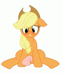 1futa 2013 animated applejack_(mlp) blonde_hair blush cowboy_hat equine erection feral freckles friendship_is_magic furry futanari green_eyes hair hat horse intersex my_little_pony nabesiki orange_fur penis penis_flexing plain_background pony sitting solo white_background