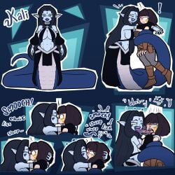 2d 2d_(artwork) 2d_artwork 2girls big_breasts blue_body blue_lips blue_lipstick blue_lipstick_mark blue_skin blue_skinned_female breasts digital_drawing_(artwork) digital_media_(artwork) duo duo_female duo_focus emer’s_quest emer_(pshelly) female female_focus female_only forced_kiss forced_kissing forced_yuri french_kiss french_kissing hand_behind_head hourglass_figure hourglass_figured_female human human_female kali_(pshelly) kiss_mark kiss_mark_on_face kissable_lips kissing lesbian_kiss long_hair long_hair_female mark_on_forehead mk210 monster_girl mwah pointy_ears short_hair short_hair_female smooch snake_tail tongue tongue_kiss tongue_out yuri