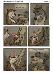 ball_fondling balls biting_lip canine comic dialog english_text erection furry gay k-9 licking male male_only mustelid no_humans nude oral oral_sex otter penis sex text toned tongue vein yaoi