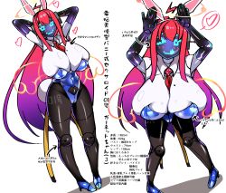big_breasts blue_bunnysuit blue_heels bunny_ears bunny_girl garnet_(tonokawa) huge_breasts monitor necktie red_hair robot robot_girl robot_humanoid screen_face tonokawa white_body white_skin
