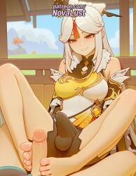 1boy 1futa 2025 ai_generated artist_name bare_shoulders barefoot breasts bust chest china_dress chinese_clothes cock dick dress erection feet feet_fetish foot_fetish foot_play footjob fur_collar futanari genshin_impact hair_ornament half-closed_eyes hi_res high_quality high_resolution highres ningguang_(genshin_impact) novalust patreon patreon_username penis smile stable_diffusion straight toejob toes two-footed_footjob uncensored watermark white_hair window