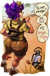backpack big_ass big_thighs fat_ass female holy_molly_(artist) huge_ass mokadayo peak peruvian_female purple_hair raccoon spanish_dialogue spanish_text twitch virtual_youtuber vtuber vtuberfanart