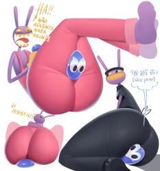 absurd_res anthro ass between_thighs big_butt black_bottomwear black_clothing black_footwear black_hat black_headwear black_pants black_shirt black_shoes black_topwear bottomwear clothed clothed_anthro clothed_male clothing dialogue duo facesitting footwear fully_clothed fur glitch_productions gloves handwear hat headgear headwear hi_res huge_butt jax_(tadc) lagomorph leporid looking_at_another looking_back looking_back_at_another looking_down looking_down_at_another male male/male mammal orbsman_(tadc) orbsman_(the_amazing_digital_circus) overalls pants pink_clothing pink_overalls portuguese_text purple_body purple_fur rabbit sharp_teeth shirt shoes sitting_on_another size_difference soubarlikesu teeth text the_amazing_digital_circus thick_thighs tongue tongue_out topwear yellow_clothing yellow_gloves yellow_handwear yellow_teeth