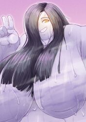 1girls bbw black_hair breasts cooooookin fat fat_female fat_fetish female ghost ghost_girl himani huge_breasts peace_sign