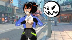 artwork black_hair body_theft female hollow_thug orange_eyes possession possessionmaker pubsec smiling tagme tits_out zenless_zone_zero zhu_yuan