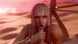1female 1male 3d animated beach blonde_hair blowjob cum_on_face emilie_de_rochefort lewdgazer longer_than_one_minute male/female outdoors shorter_than_two_minutes sound tagme tan_body tanline tekken video