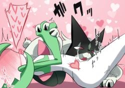 2girls :3 all_fours animal_hands animal_nose arched_back blush body_fur bright_pupils cat_girl claws colored_skin commentary_request drooling female_ejaculation female_orgasm flat_chest from_side full-face_blush furry furry_female furry_with_non-furry gardevoir green_fur green_hair green_skin half-closed_eyes hand_up heart heart_background highres holding_hands interlocked_fingers interspecies licking licking_stomach lying m3_(gardevoir_m3) meowscarada multicolored_skin multiple_girls nude oerba_yun_fang on_back open_mouth orgasm pink_background pokemon pokemon_(creature) profile pussy_juice red_eyes saliva short_hair short_tail speech_bubble spoken_heart tail tongue tongue_out trembling two-tone_skin uterus white_pupils white_skin womb_massage x-ray yuri