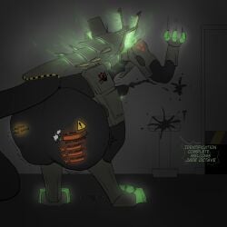 balls big_balls bodily_fluids canid canine canis cock_vore cum cumshot digestion ejaculation english_text fatal_vore feral genital_fluids genitals glowing hi_res huge_balls hyper hyper_balls hyper_genitalia l0ne machine male mammal nude penile penis progress_bar robot robot_feral tail text unknown_artist unusual_bodily_fluids unusual_cum unusual_genital_fluids vore wolf