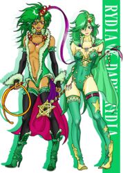 breasts dark_skin final_fantasy final_fantasy_iv green_hair leotard mokax rydia smile