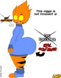 alien anthro big_ass big_butt bottom_heavy bottom_heavy_femboy bubble_ass bubble_butt clothed clothing evil_container fat_ass fat_butt femboy footwear fully_clothed gap_teeth gay hand_on_lap huge_ass huge_butt lwd_cartoonz male male_only meme neil_lash orange_fur scar_across_eye side_view smiling spiky_hair striped_body sweater teeth_gap thick thick_ass thick_butt thick_legs thick_thighs tight_clothes tight_clothing toes turtleneck turtleneck_sweater white_background yellow_eyes