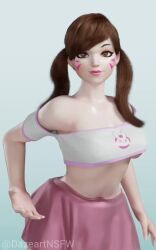 1girls 3d animated blender breasts crop_top d.va dazeart discko_d.va female female_only midriff one_breast_out overwatch pulled_by_self pulling_clothing shiny_skin shirt_pull shorter_than_10_seconds smile sweat tagme twintails twitter_username video wink