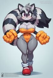 ai_generated animal_ears animal_hands animal_nose artist_name bangs bare_shoulders blush body_fur breasts claws cleavage closed_mouth collarbone covered_navel covered_nipples cumsonics eyebrows_visible_through_hair female full_body furry furry_female gloves large_breasts leotard looking_at_viewer metadata_request model_request multicolored_hair navel patreon_username paw_gloves shoes short_hair signature simple_background smile solo sonic_(series) tail tangle_the_lemur thick_thighs thighs twitter_username watermark white_fur wide_hips