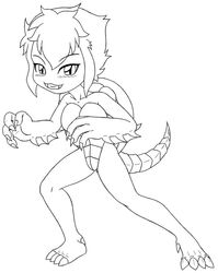 character_request eyes female female_only hair line_art looking_at_viewer monochrome mouth open_eyes short_hair smile solo standing white_background