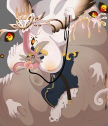 absurd_res anthro antlers biblically_accurate_angel big_breasts big_penis bodily_fluids breasts cinderace clothing collar cum cum_in_mouth cum_inside cum_on_tongue detached_hand duo eyes_on_chest eyes_on_neck eyes_on_wings female generation_8_pokemon genital_fluids genitals gynomorph hat_feather head_between_breasts headgear headwear hi_res horn huge_cock humanoid hyper hyper_genitalia hyper_penis intersex intersex/female leash leashed_collar long_tongue loose_feather makeup multi_eye nintendo penis pirate_hat pokemon pokemon_(species) running_makeup seirva stomach_bulge tongue torn_clothing unusual_anatomy unusual_bodily_fluids unusual_cum unusual_eye_placement unusual_genital_fluids unusual_wings wings