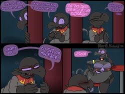 2025 4_fingers 5_panel 5_panel_comic accessory anthro areola armband armwear big_breasts biped black_armwear black_body black_choker black_clothing black_dress black_gloves black_handwear black_jewelry black_markings black_necklace black_neckwear blue_wall blush breasts choker choker_only clothed clothing color_coded color_coded_speech_bubble color_coded_text colored comic countershade_tail countershade_torso countershading dark_areola dialogue digital_drawing_(artwork) digital_media_(artwork) dress duo elbow_gloves english_description english_text eye_contact eyebrows feet female fingerless_gloves fingers fingers_together flame_orb galena_(ner0_kobold) generation_7_pokemon gloves gold_(metal) gold_accessory gold_armband gold_jewelry grey_body hands_together handwear hi_res huge_breasts imminent_sex incest_(lore) incestuous_temptation_(lore) inhale inhaling inside jewelry kerchief kerchief_only larger_female legwear long_tail looking_at_another male male/female markings mature_anthro mature_female mostly_nude mostly_nude_anthro mostly_nude_male mother_(lore) mother_and_child_(lore) mother_and_son_(lore) multicolored_body multicolored_clothing multicolored_dress neckerchief necklace necklace_only neckwear ner0_kobold nintendo no_bra non-mammal_breasts nude onyx_(ner0_kobold) open_mouth parent_(lore) parent_and_child_(lore) parent_and_son_(lore) partially_clothed pattern_clothing pattern_dress pattern_kerchief pattern_neckerchief pattern_neckwear peeking_around_corner pink_body pink_markings pokemon pokemon_(species) pupils purple_body purple_eyes purple_markings purple_sclera raised_eyebrows red_wall reptile salandit salazzle scalie short_male signature simple_background size_difference sleeveless_dress slit_pupils smaller_male son_(lore) speech_bubble steam steaming_body stockings strapless_clothing strapless_dress tail talking_to_another text thick_thighs thigh_highs tongue two_tone_body wall_(structure) watermark white_pupils wide_eyed wide_hips