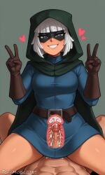 ai_assisted ai_generated bandit_(clash_royale) cape clash_(series) clash_royale clothed clothed_female_nude_male cowgirl_position cross_section cum cum_in_pussy cum_inside ejaculation gloves heart heart-shaped_pupils hood looking_at_viewer moglotbs nude_male penis pov sex simple_background solo_focus supercell tagme tunic v_sign vagina vaginal_penetration vaginal_sex x-ray