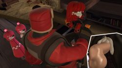 background_characters close-up cum cum_in_pussy cum_inside garry's_mod grin looking_back mercenary_(character) mimi_sentry robot robot_girl team_fortress_2