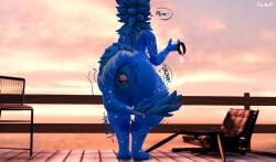 3d_(artwork) absurd_res almost_fully_inside alpha_snow anal anal_sex anal_vore anthro anus ass big_butt blender_(artwork) blue_body blue_fur bodily_noises collar digestion digital_media_(artwork) dragon duo english_text fur hi_res living_buttplug living_insertion male mythological_creature mythological_scalie mythology nardoragon nude onomatopoeia partially_inside penetration puffy_anus reptile rose_(roserdoser) roserdoser rumbling_stomach scalie sound_effects speech_bubble tail tail_tuft text tuft vore