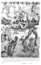 1954 6+boys 9boys archived_source artist_request balls english_text flaccid gay male male_only monochrome multiple_boys muscular original outdoors penis text traditional_media