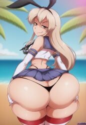 ai_generated ass ass_focus ass_grab ass_support beach black_hairband black_thong blonde_hair brown_eyes bubble_butt bunny_ears crop_top elbow_gloves female female_only gilndo8 grabbing_ass grabbing_own_ass hairband highleg_panties huge_ass kantai_collection large_ass long_hair microskirt miniskirt panties pleated_skirt sailor_collar sailor_uniform shimakaze_(kantai_collection) smug thick_thighs thong white_gloves