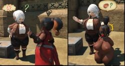 2koma ball_gag bdsm bdsm_gear black_hair blindfold blindfolded bondage bondage_gear breasts_bigger_than_head captured collar dark-skinned_female defeated enslaved female female_focus female_only gag gagged glasses harness_ball_gag harness_gag instant_loss instant_loss_2koma kokobo_kobo lalafell large_ass large_breasts light-skinned_female older_dom_younger_sub older_female scorching_orchard shortstack slave_auction slave_collar slavegirl sold_to_slavery stripped stripped_naked vilekyrie white_hair younger_female