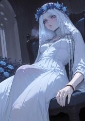 ai_generated bulge doll doll_joints dress elden_ring elden_ring_nightreign erect_penis erection_under_clothes fromsoftware futanari looking_at_penis myth1c2 pursed_lips revenant_(nightreign) video_game_character video_game_franchise visor white_hair