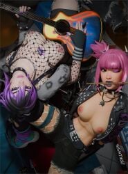 2girls 3d areola areolae bracelet breast_focus breasts breasts_out choker epic_games exposed_breasts eyeshadow female female_focus female_only female_torso fingerless_gloves fishnet_clothing fishnet_legwear fishnets fortnite fortnite:_battle_royale hair_ornament holding_object jacket jacket_open legs_apart legwear light-skinned_female light_skin lipstick looking_at_viewer makeup mostly_clothed mostly_clothed_female multicolored_hair nail_polish necklace neckwear nightcrynsfw nipples one_eye_closed open_clothes open_jacket painted_nails phaedra_(fortnite) pink_eyeshadow pink_hair power_punk_(fortnite) punk_princess_phaedra_(fortnite) purple_lipstick purple_nail_polish purple_nails septum_ring short_hair sitting spiked_choker twintails wink winking_at_viewer
