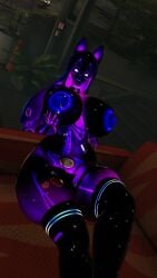 black_thighhighs bom39 cat_choker cat_ears cum_in_womb hand_under_breast pur_slime_(bom39) purple_highlights skeleton slime_girl slime_hair slime_monster smug_face tagme thigh_squish translucent_body vrchat vrchat_avatar