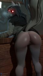 3d_(artwork) absurd_res animal_humanoid anthro anus ass big_butt bottomless bubble_butt canid canid_humanoid canine canine_humanoid canis clothed clothing digital_media_(artwork) female genitals hi_res humanoid mal0 mammal mammal_humanoid partially_clothed samtrix scp-1471-a scp_foundation solo tail vulva wolf wolf_humanoid