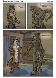 balls canine comic dialog english_text flaccid furry gay k-9 male male_only mustelid no_humans nude otter penis text toned undressing yaoi