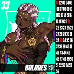 1girls big_breasts bodypaint braid braided_hair busty busty_female curvy dark-skinned_female dark_skin dolores_(kof) dress female female_focus glasses gold gold_jewelry green_eyes hands_up king_of_fighters long_hair purple_hair round_glasses taurencebell two_tone_hair voluptuous voluptuous_female white_hair wide_hips