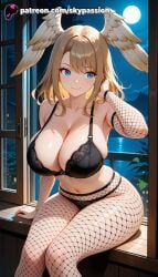1girls 2025 ai_assisted ai_generated angel angel_wings anime artist_name bangs bare_shoulders big_breasts big_chest black_bra black_wings blonde_hair blue_eyes blush bra breast breasts bust busty cage chain-link_fence chest cityscape cleavage cloud collarbone eunie_(xenoblade) explicit feathered_wings feathers female fence ferris_wheel fishnet_bodysuit fishnet_gloves fishnet_legwear fishnets full_moon head_wings heart hi_res high_quality high_resolution highres indoors large_breasts long_hair looking_at_viewer mini_wings mole_on_breast moon navel net night night_sky nintendo pantyhose patreon patreon_username racket rooftop round_window shouji single_wing sitting sky skypassion sliding_doors smile solo stable_diffusion star_(sky) starry_sky tail_feathers talons tennis_racket tree underwear watermark white_feathers white_wings window wings xenoblade_(series) xenoblade_chronicles_3