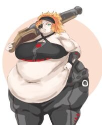 belly belly_fat belly_fetish belly_focus belly_grab belly_overhang big_belly double_belly exposed_fat_belly eyepatch fat fat_belly fat_female fat_fetish fat_thighs female female_focus female_only flabby_legs gorgeouswaifudom gun kagero_the_cannonball_ninja morbidly_obese_female ninja obese overweight_female strongfat weight_gain yu-gi-oh!