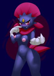 2013 blush breasts elpatrixf female heart inviting looking_at_viewer nintendo nipples nude pokemon pussy red_eyes smile solo video_games weavile wide_hips