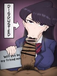 1boy 1girls :>= alternate_version_available balls big_breasts big_penis black_hair blowjob breasts censor_bar censored censored_penis clothed_female_nude_male clothing disgusted emotionless english_text erection fellatio female fully_clothed hairy_balls huge_cock just_the_tip komi-san_wa_komyushou_desu komi_shouko long_hair looking_at_viewer male male_pov musk musk_clouds musky_cock ngnb notebook nude oral oral_sex penis pov pubic_hair purple_background purple_eyes smegma smegma_in_mouth smelly_cock stray_pubic_hair sucking_tip text