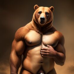1boy 2025 3d 5_fingers ai_generated anthro anthro_only balls bear body_fluids body_fur furry furry_male furry_only gay gay_male hand_on_breast hi_res looking_at_viewer male male_focus male_only naked naked_male nipples penis solo solo_focus solo_male uncensored unknown_artist unknown_character unknown_source