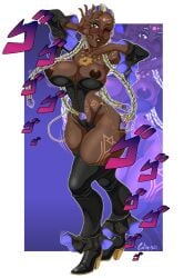 1girls big_ass bodypaint braid braided_hair breasts_out clothed clothed_female comicolin curvaceous curvy_female dark-skinned_female dark_skin dolores_(kof) dress female female_focus glasses gold gold_jewelry green_eyes hands_up heels huge_ass jiggle king_of_fighters long_hair looking_at_viewer one_eye_closed panties purple_hair round_glasses standing thick thick_legs thick_thighs thighs tits_out two_tone_hair voluptuous voluptuous_female white_hair wide_hips wink