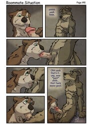 balls canine comic dialog dripping english_text erection fellatio furry gay k-9 male male_only mustelid no_humans nude oral oral_sex otter penis precum sex text toned tongue vein yaoi