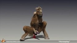 3d anal anal_sex animated anthro anus balls blonde_hair dildo equine erection hair horse male male_only masturbation muscles nude penetration penis sex_toy solo spread_legs spreading taurin_fox