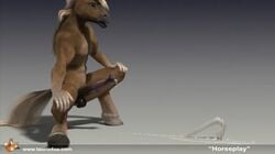 3d anal anal_sex animated anthro ass balls blonde_hair close-up cum dildo equine erection hair horse male male_only masturbation muscles nude penetration penis sex_toy solo spread_legs spreading taurin_fox