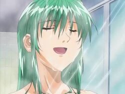 00s 2002 animated breasts closed_eyes completely_nude green_hair indoors injuu_gakuen_la_blue_girl injuu_gakuen_la_blue_girl:_fukkatsu_hen interior large_breasts nin-nin nipples nude open_mouth perky_breasts showering sound tagme video water yaku