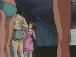 1987 6+girls 80s animated anime_screenshot bra breasts brown_hair clothes_lift clothes_pull indoors ito_akemi leotard locker locker_room lowres multiple_girls nipples oldschool panties panty_pull retro_artstyle shirt_lift skirt skirt_pull sound tagme underwear undressing urotsukidouji video